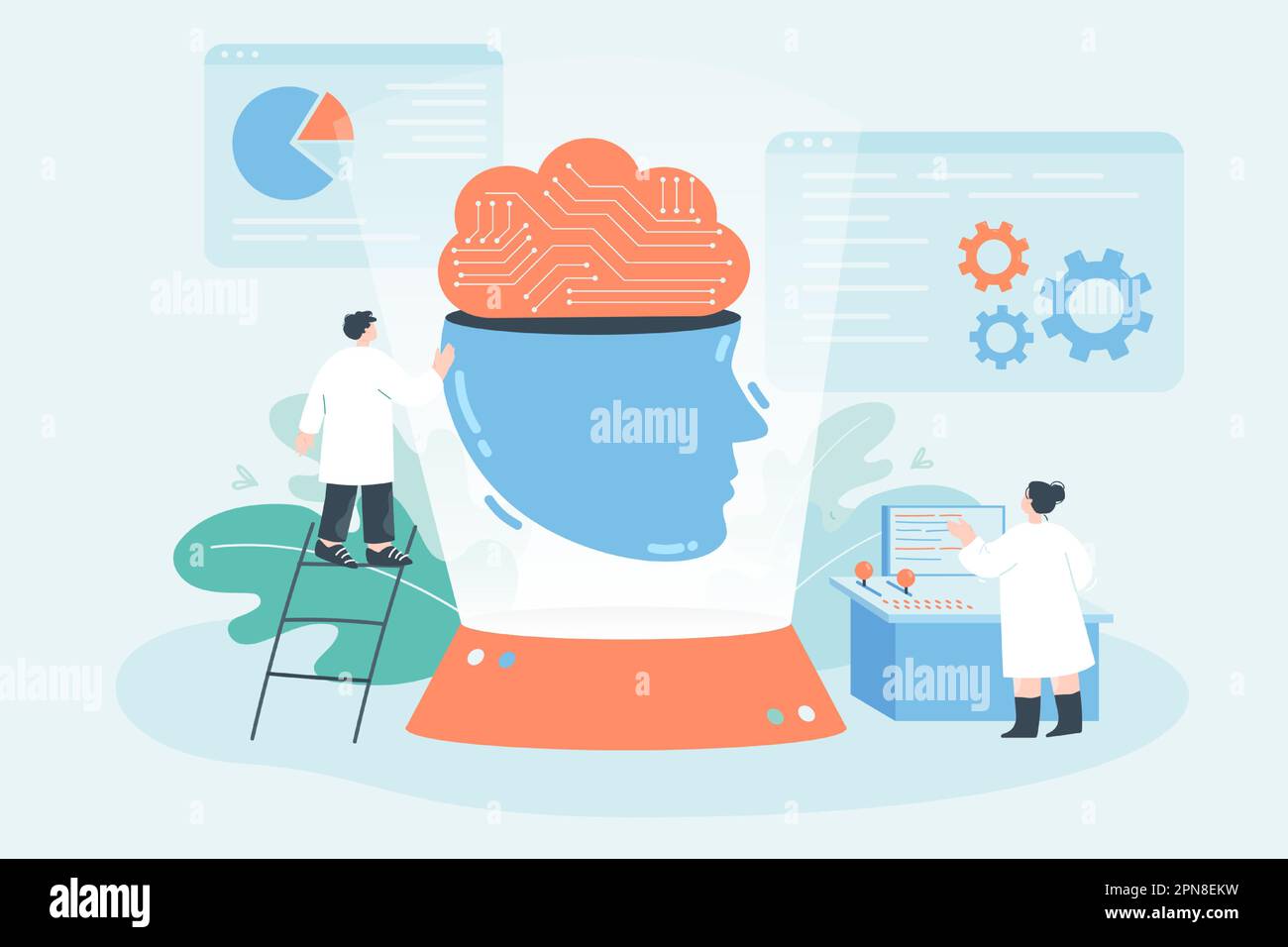 Scientists analyzing brain flat vector illustration Stock Vector