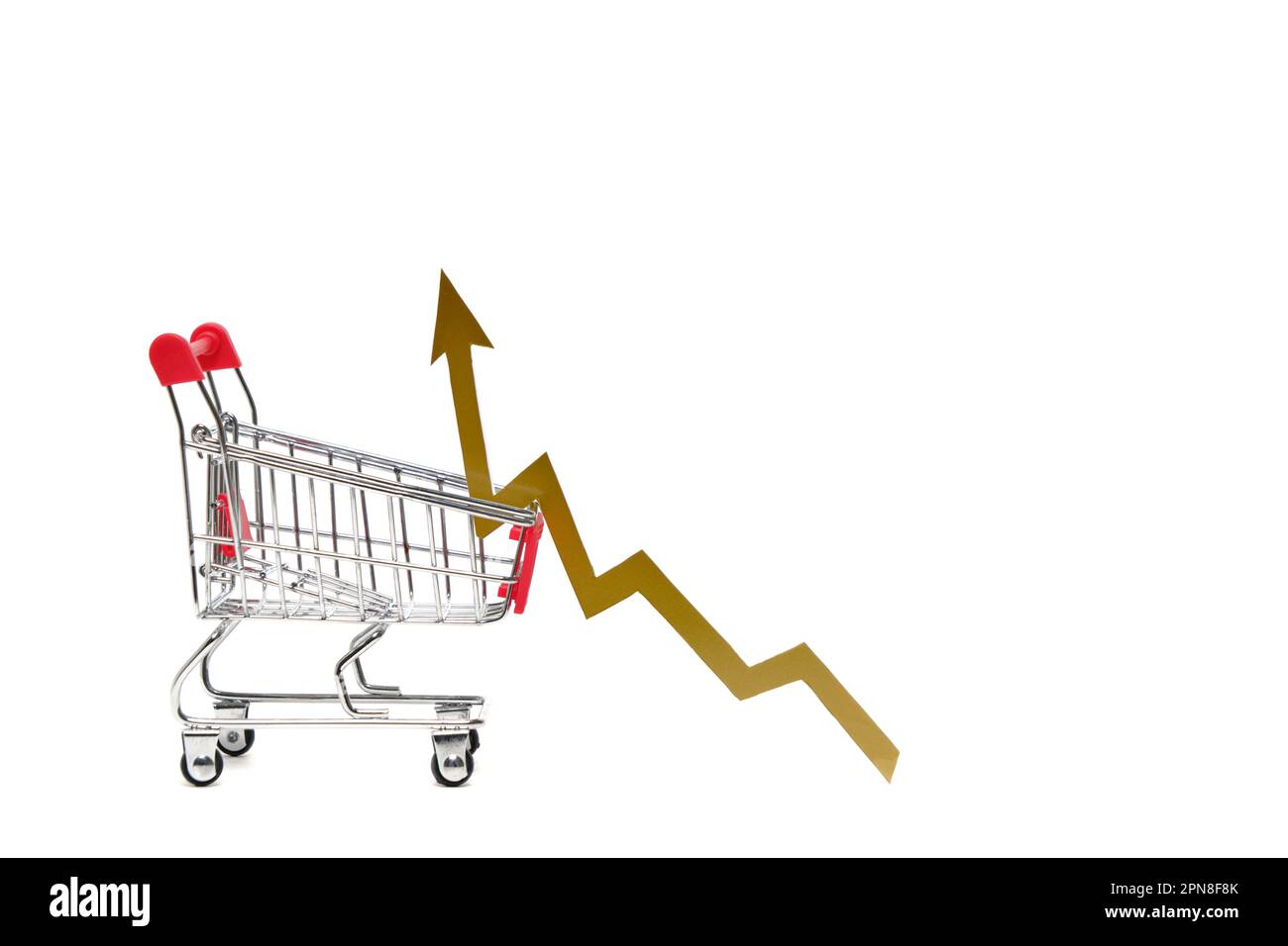 Concept, shopping cart and an arrow indicating increase in food prices