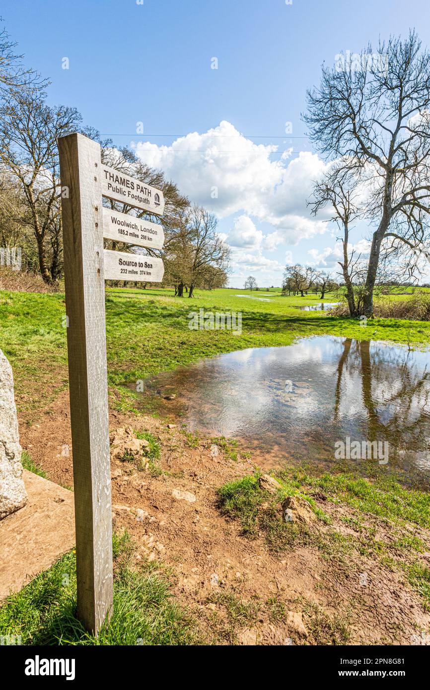 The start of the Thames Path long distance walking trail at the source