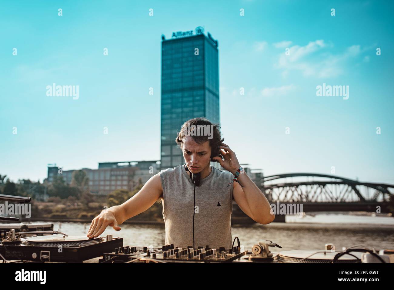 DJ Alle Farben playing an exhilarating set at Lollapalooza Berlin on a boat in front of a captivated audience Stock Photo