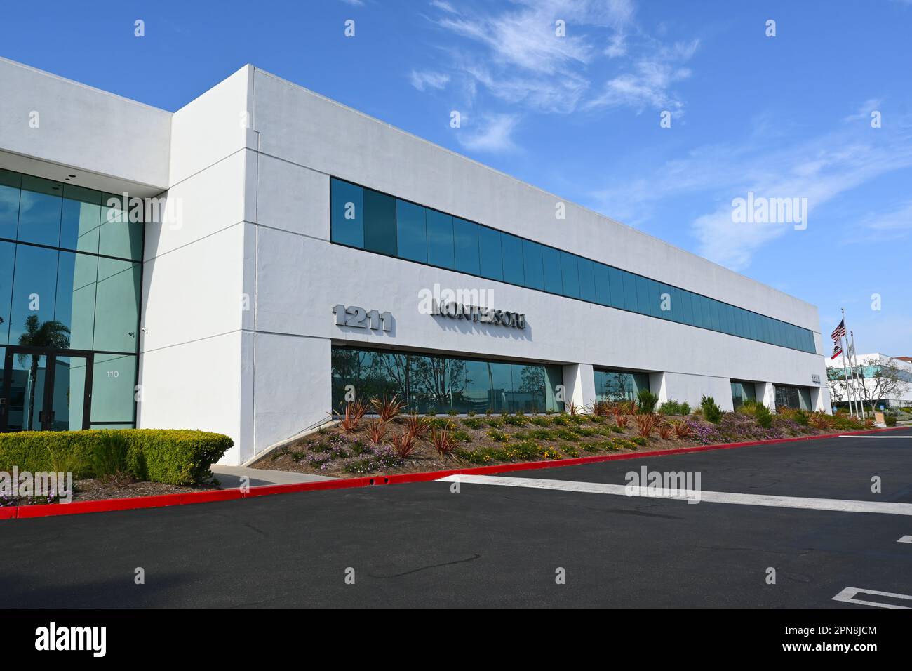 SANTA ANA, CALIFORNIA - 16 APR 2023: Montessori International Academy on Dyer Road. Stock Photo