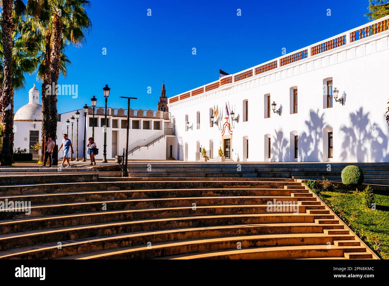 Courtyard of the castle of Jerez de los Caballeros with the new town hall. Jerez de los Caballeros, Badajoz, Extremadura, Spain, Europe Stock Photo