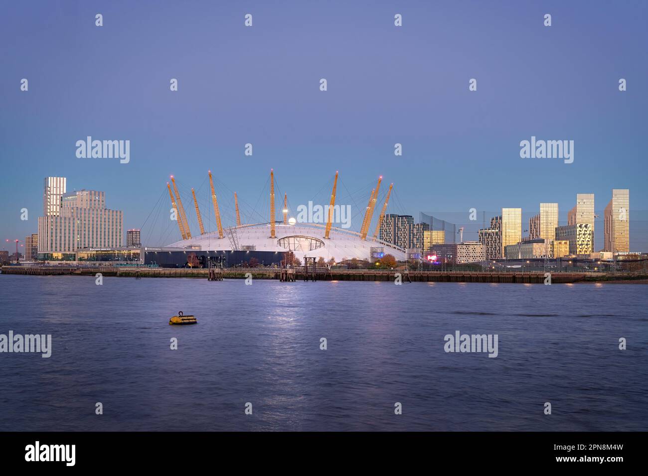 Spot the  full moonrise over O2 Arena, London Stock Photo
