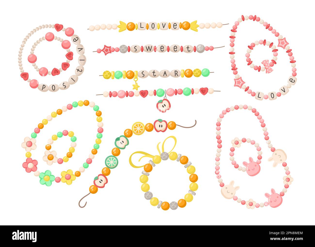 Beaded bracelets for kids vector illustrations set Stock Vector