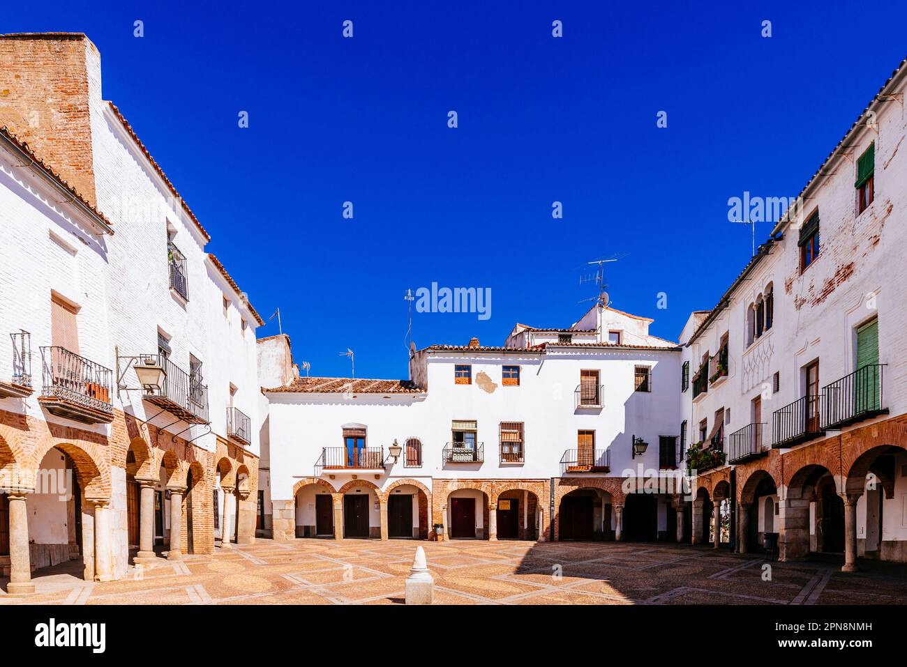 The Plaza Chica of Zafra is the smallest and oldest of the two porticoed squares in the city of Zafra. Zafra, Badajoz, Extremadura, Spain, Europe Stock Photo