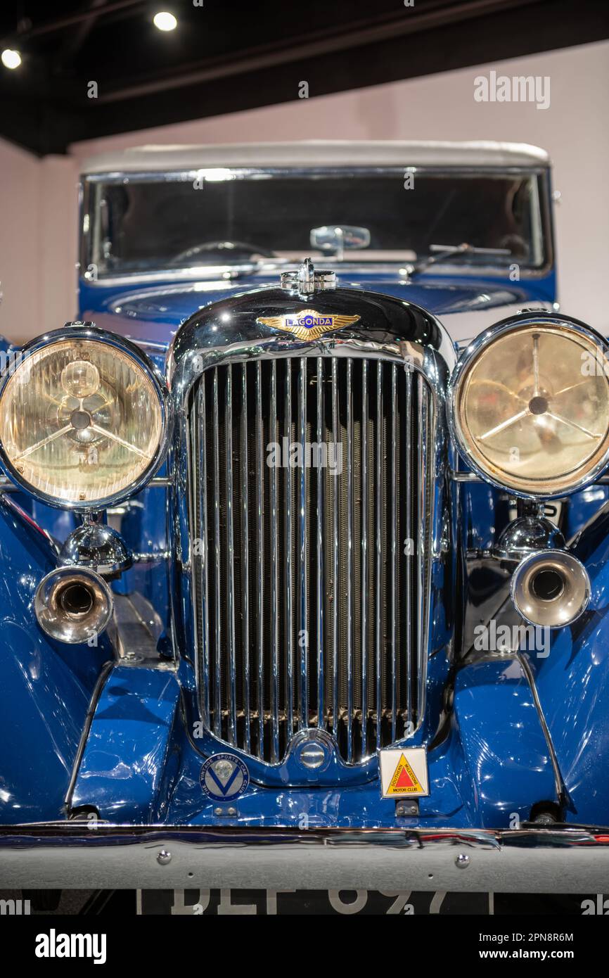 Sparkford.Somerset.United Kingdom.March 26th 2023.A Lagonda LG45 drophead coupe from 1937 is on show at the Haynes Motor Museum in Somerset Stock Photo