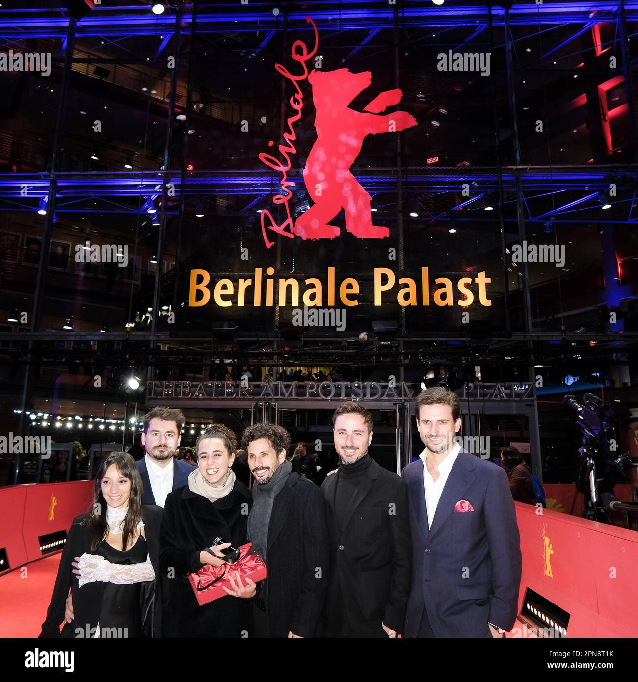 Paloma Schachmann, Leandro Koch and cast and crew - winners of the GWFF Best First Feature Award photographed attending the photocall on the red carpet for the Award Winners during the Berlin International Film Festival at Berlinale Palast in Berlin, Germany on 25 February 2023 . Picture by Julie Edwards. Stock Photo