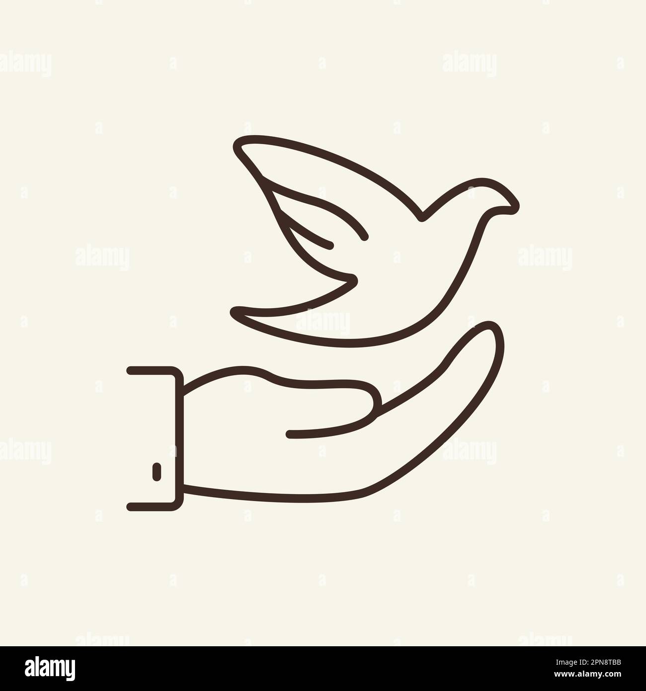 Dove in hand line icon Stock Vector