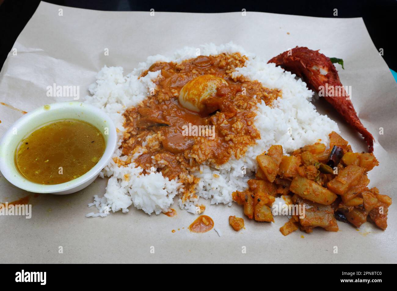 Lunch meal. Indian curry restaurant, Little India. Singapore Stock