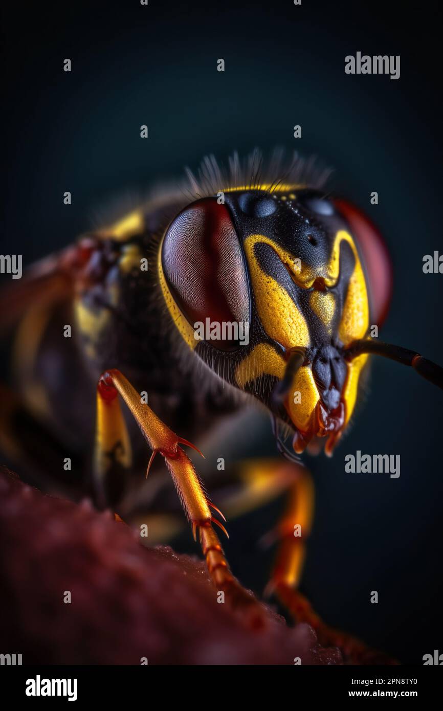 Red Body Wasp A close-up view of a wasp, its wings and body clearly visible, with a ...