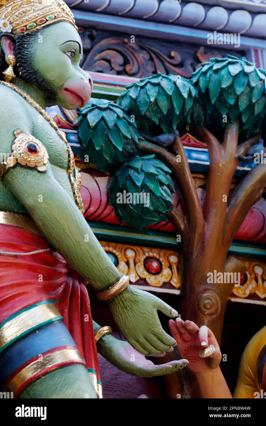 Sri Krishnan hindu temple.  Hanuman or Anjaneya, the Hindu monkey god.  Singapore. Stock Photo
