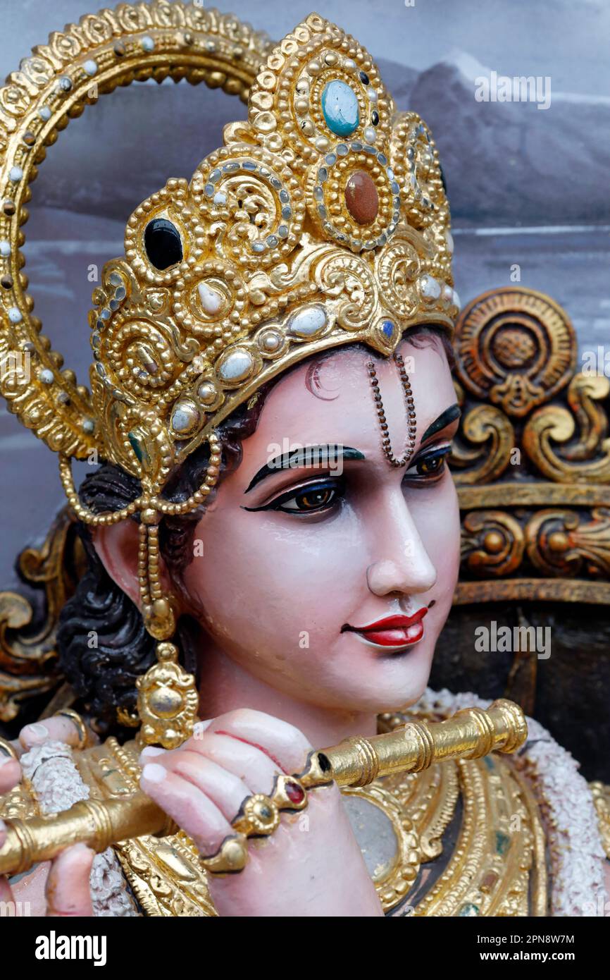 Sri Krishnan hindu temple. Hindu God Lord Krishna playing musical ...