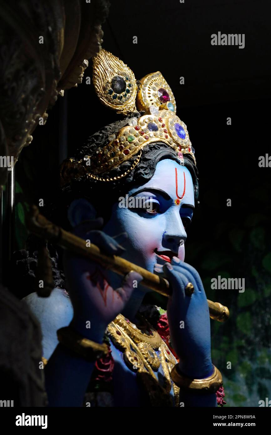 Sri Krishnan hindu temple. Hindu God Lord Krishna playing musical ...