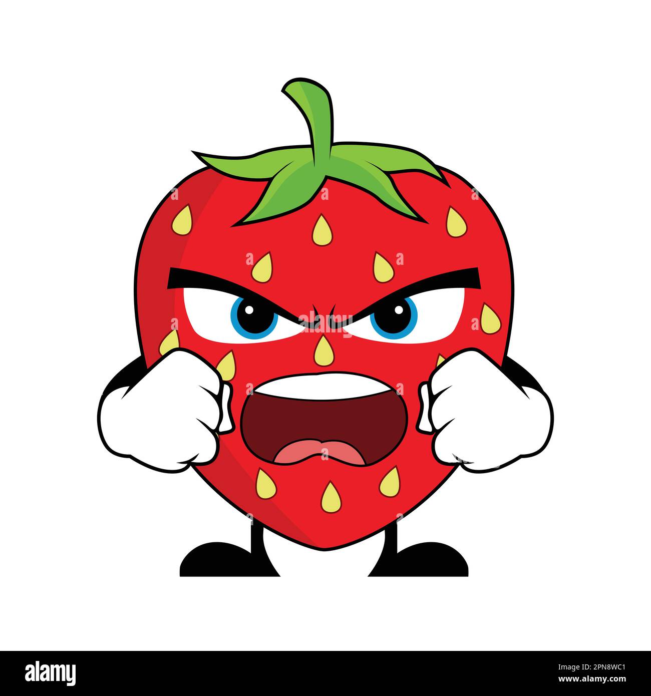 Angry Strawberry Fruit Cartoon Character. Suitable for poster, banner, web, icon, mascot, background Stock Vector