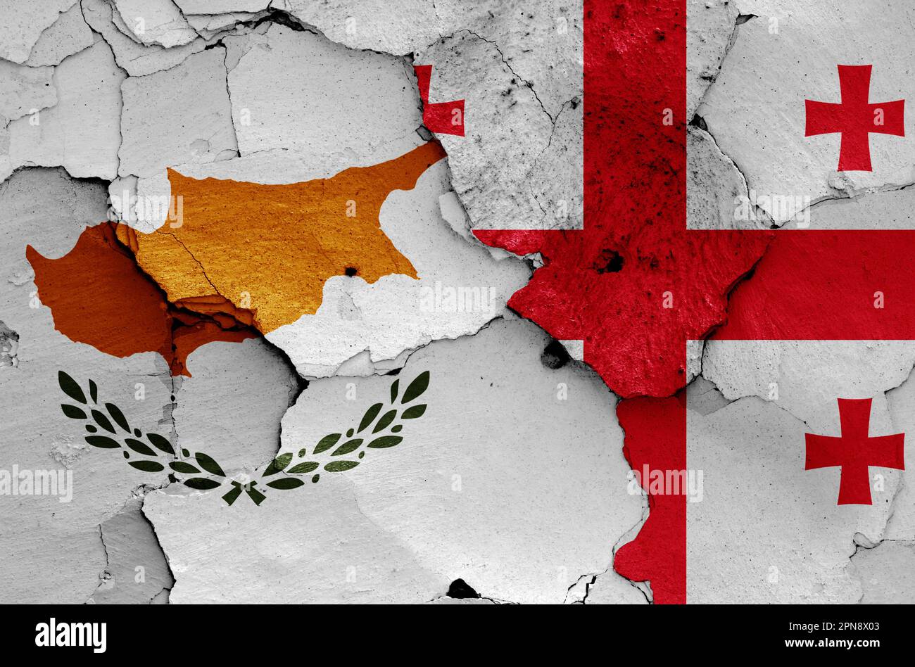 flags of Cyprus and Georgia painted on cracked wall Stock Photo - Alamy