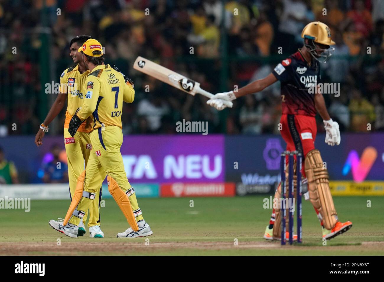 Chennai Super Kings' Matheesha Pathirana, left, celebrates with