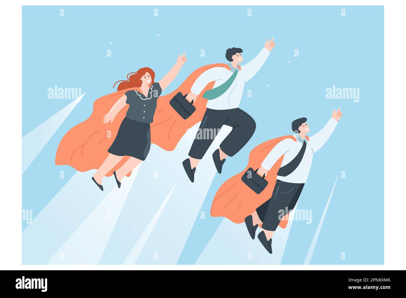 Business people with superhero capes flying through sky Stock Vector ...