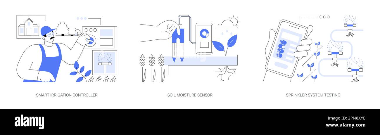 Irrigation system components abstract concept vector illustrations ...