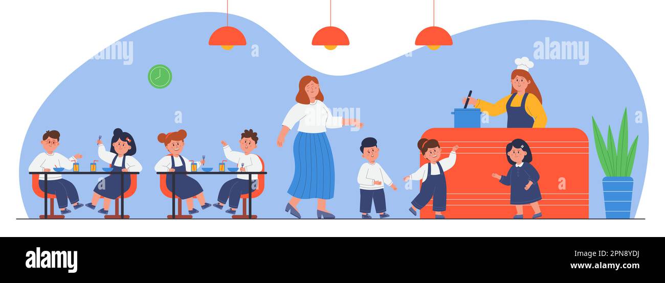 Group of cartoon children in school canteen Stock Vector Image & Art