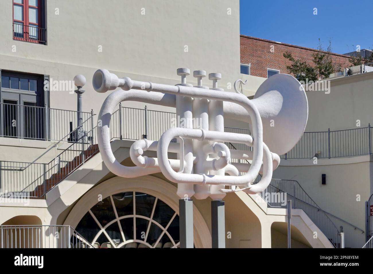 Galveston, Texas, USA February 2023 The Stone Trumpet sculpture on
