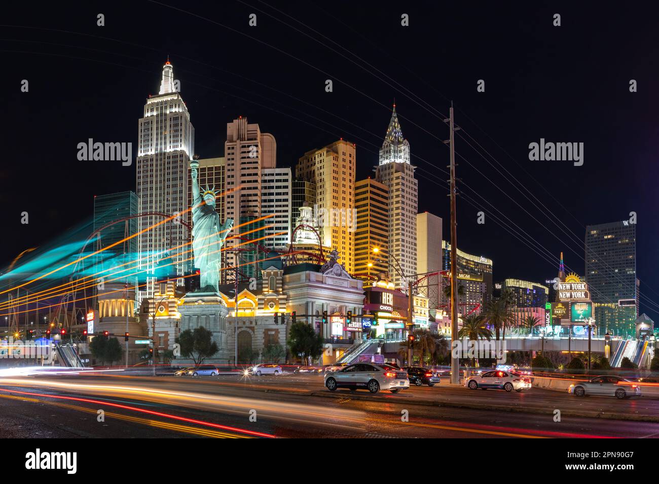 A picture of the New York-New York Hotel and Casino at night. Stock Photo