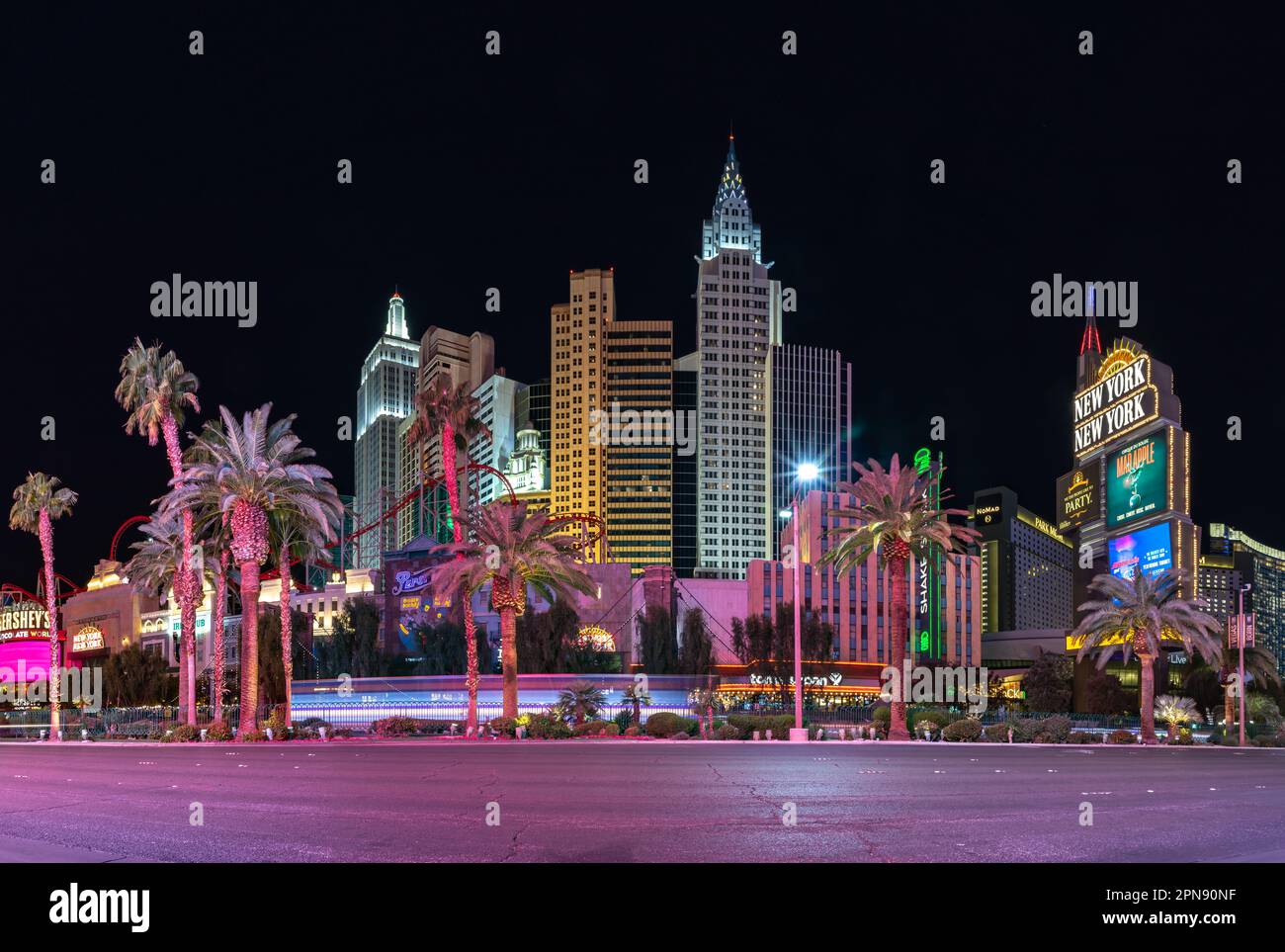 A picture of the New York-New York Hotel and Casino at night. Stock Photo