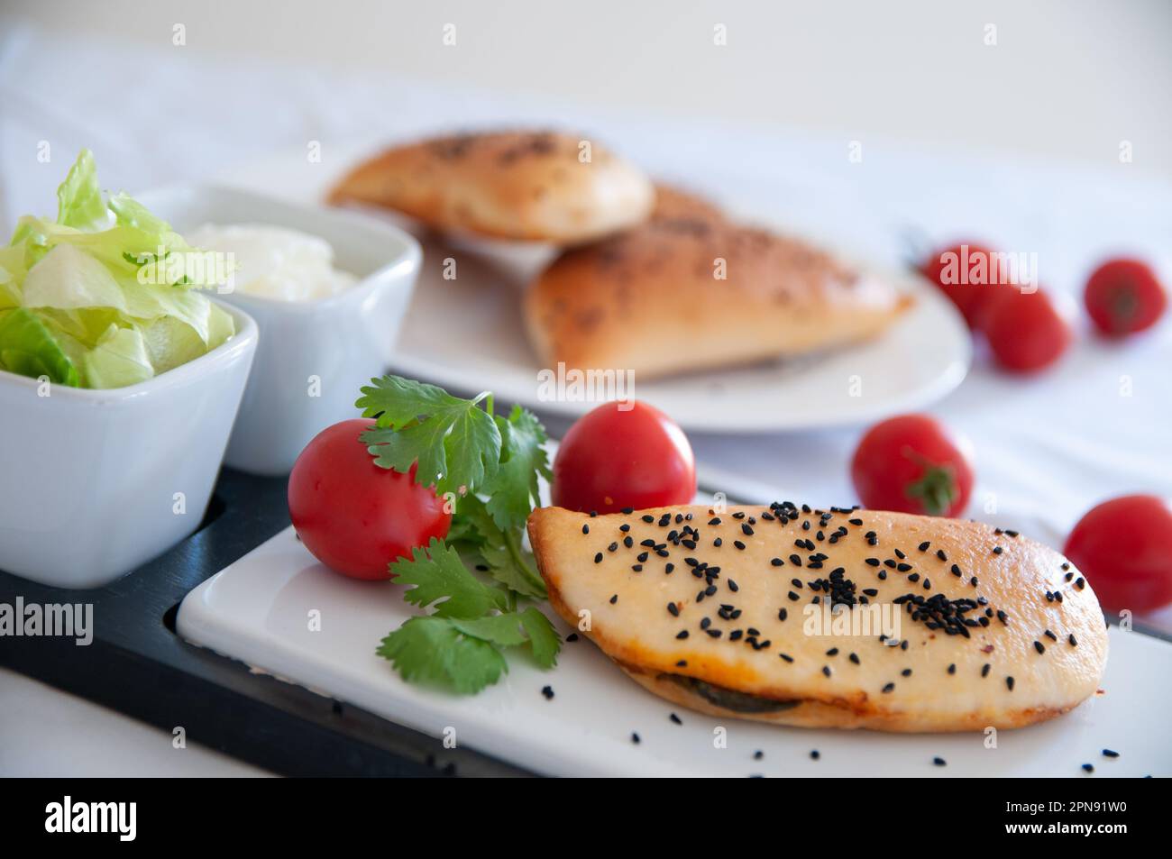 Cheese pie with salad Stock Photo