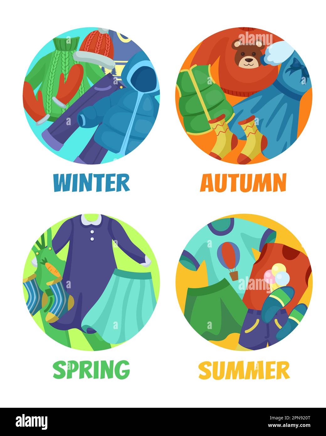 Kids clothes for different seasons cartoon illustrations set Stock ...