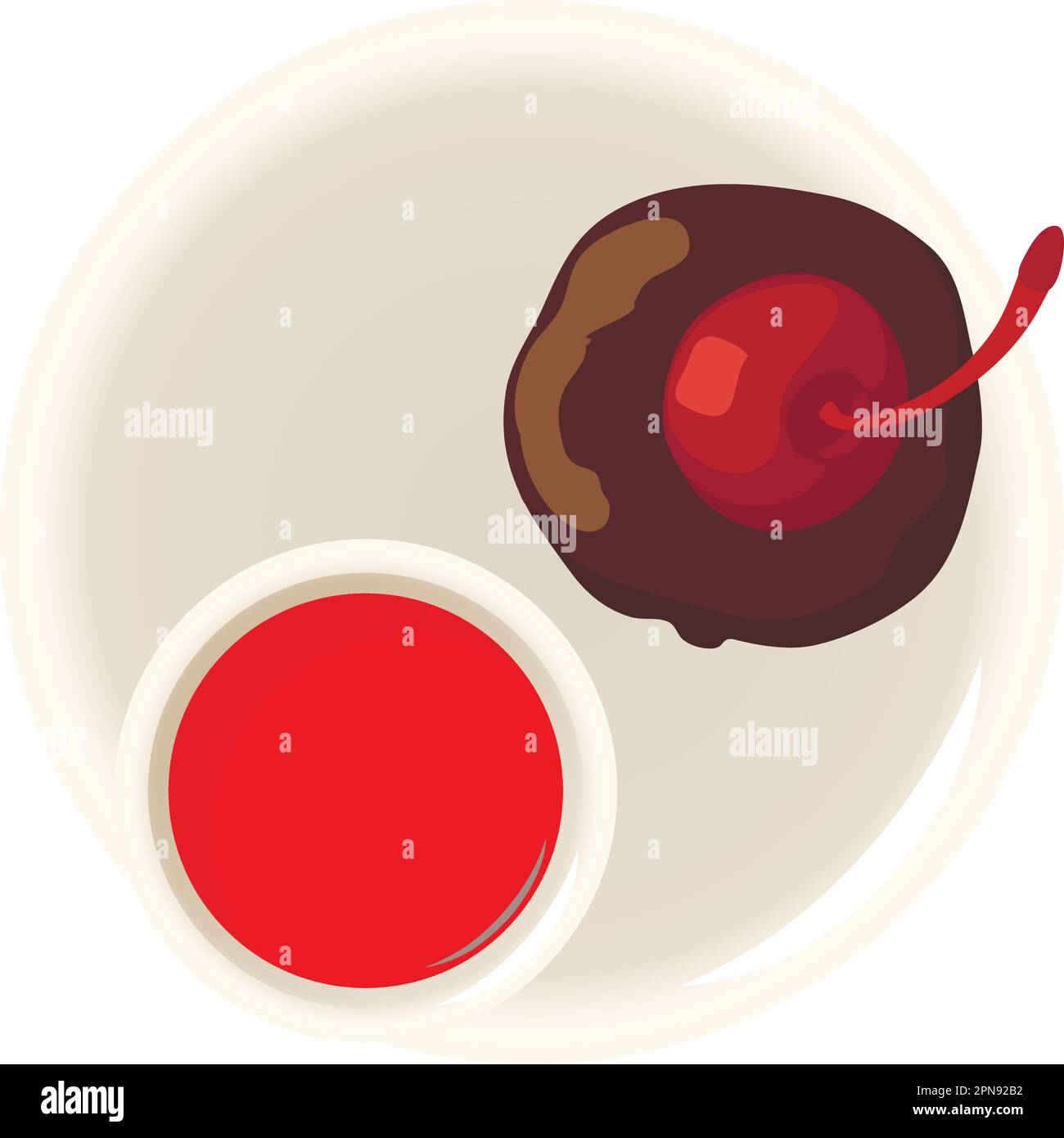 Chocolate muffin icon isometric vector. Muffin with cherry and hibiscus tea icon. Dessert, breakfast, food concept Stock Vector