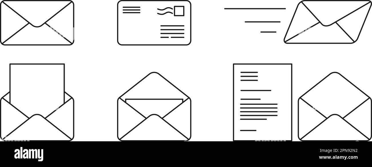 mail envelope icon set, correspondence vector illustration Stock Vector