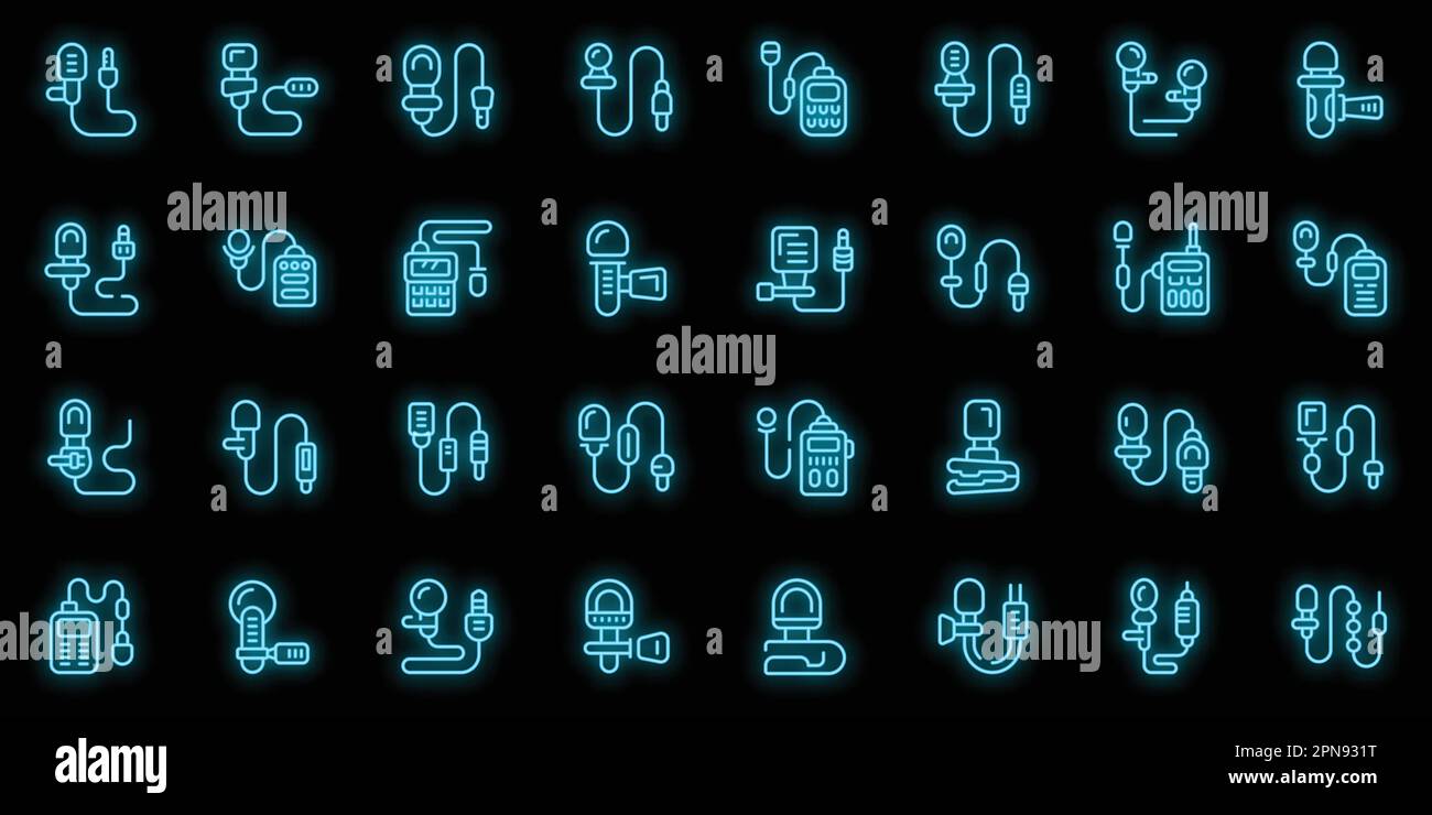 Lapel microphone icons set outline vector. Audio cable. Cable collar ...