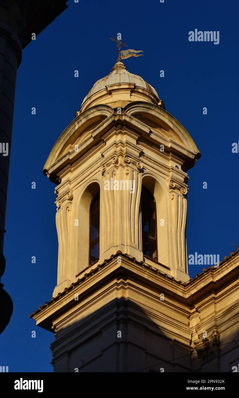 Baroque architecture in Rome. Church of Saint Mary on the Broad Way 17th century beautiful bell tower Stock Photo