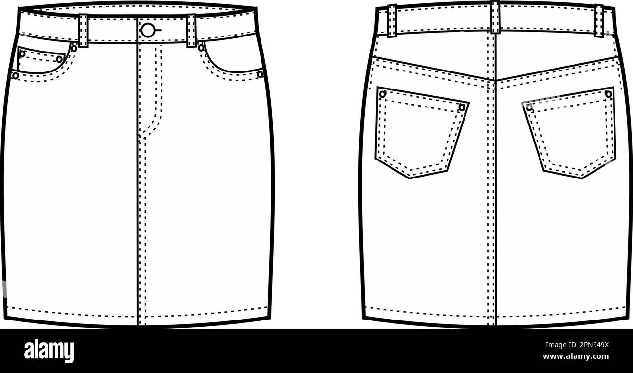 Denim mini skirt technical drawing Stock Vector Images - Alamy