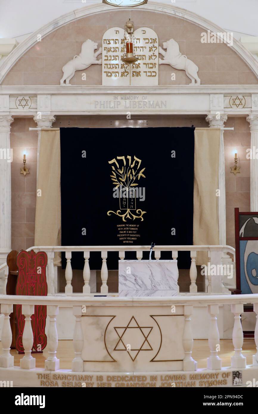 Jewish Museum of Florida. Torah scrolls are kept in the aron kodesh. Stock Photo