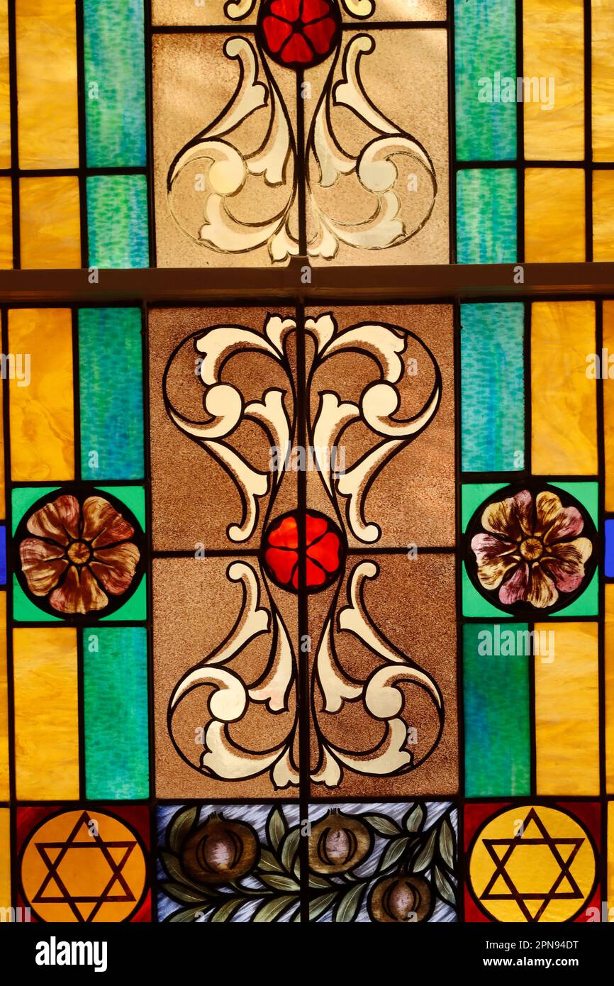 Stained glass.  Jewish Museum of Florida.  Stained glass. Stock Photo