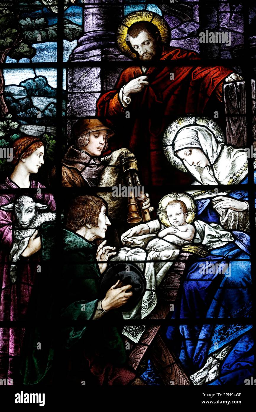 Stained Glass built 1920s. Glass by Franz Meyer Germany. Nativity scene ...