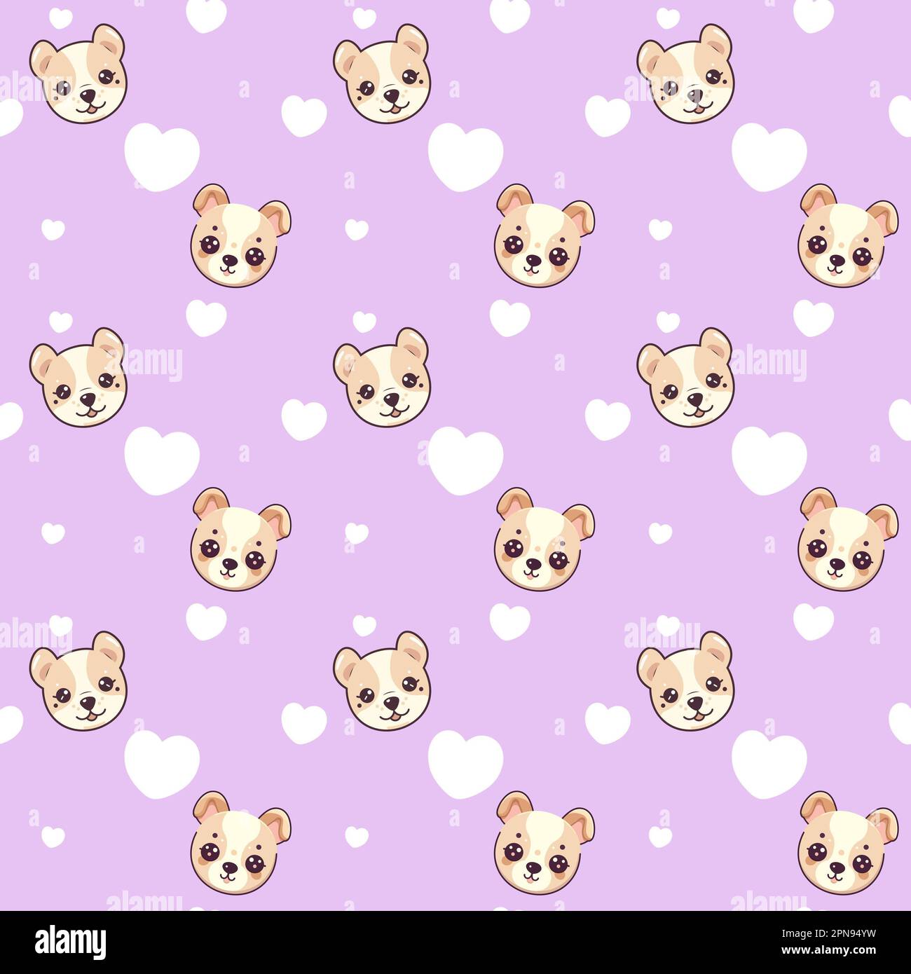 A cute puppy seamless pattern on a pastel purple background Stock Photo ...