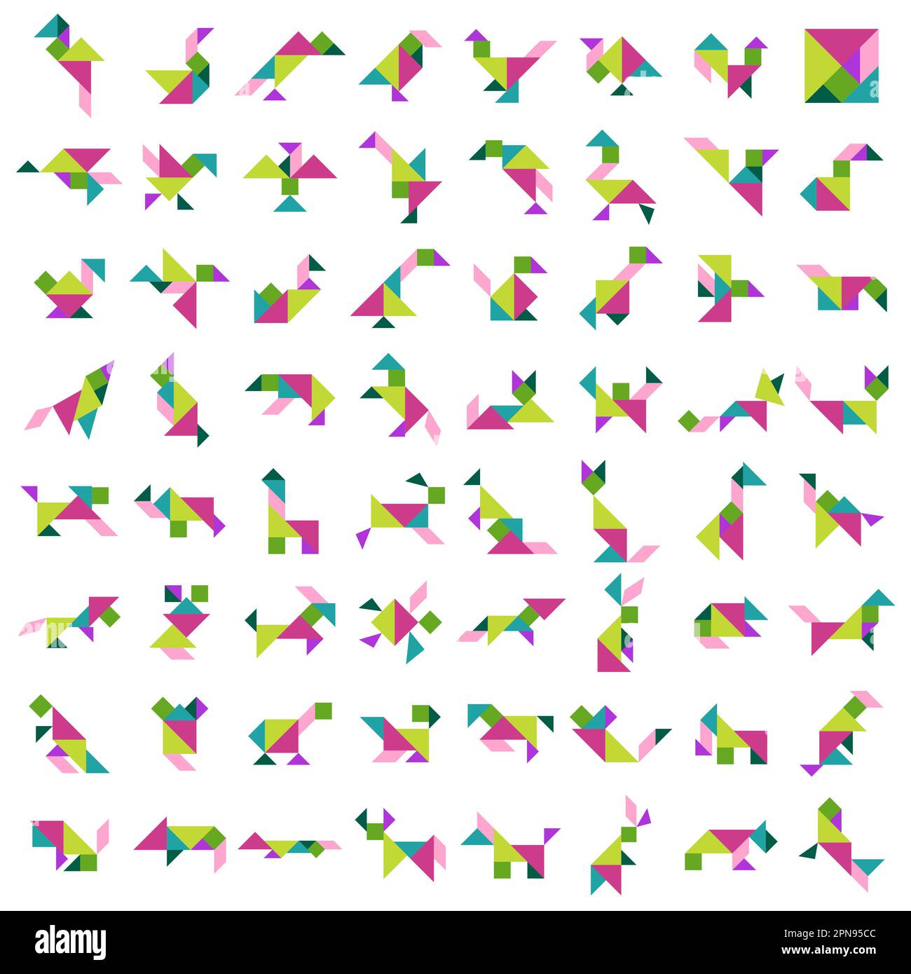 Tangram puzzle. Vector set with various animals. Stock Vector