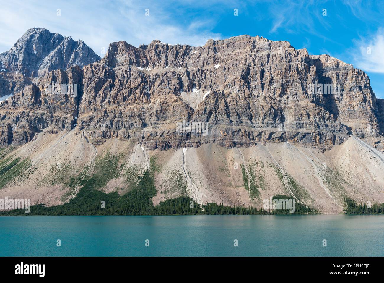 Bow Lake and Canadian Rockies along Icefields Parkway, Banff national park, Canada. Stock Photo