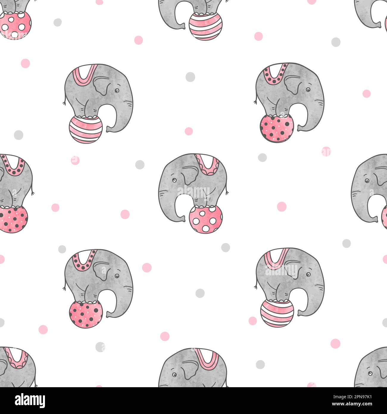 Seamless pattern with cute circus elephants. Baby print. Stock Vector