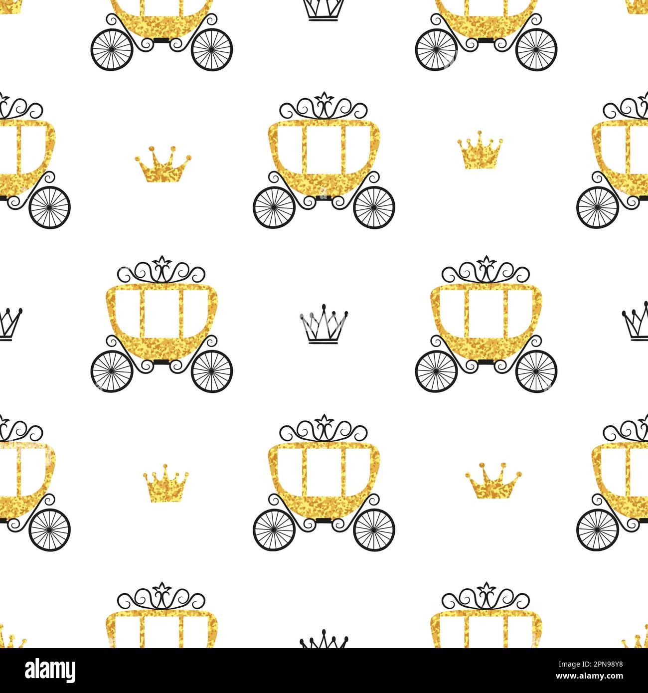 Seamless princess pattern with golden carriages and crowns Stock Vector ...