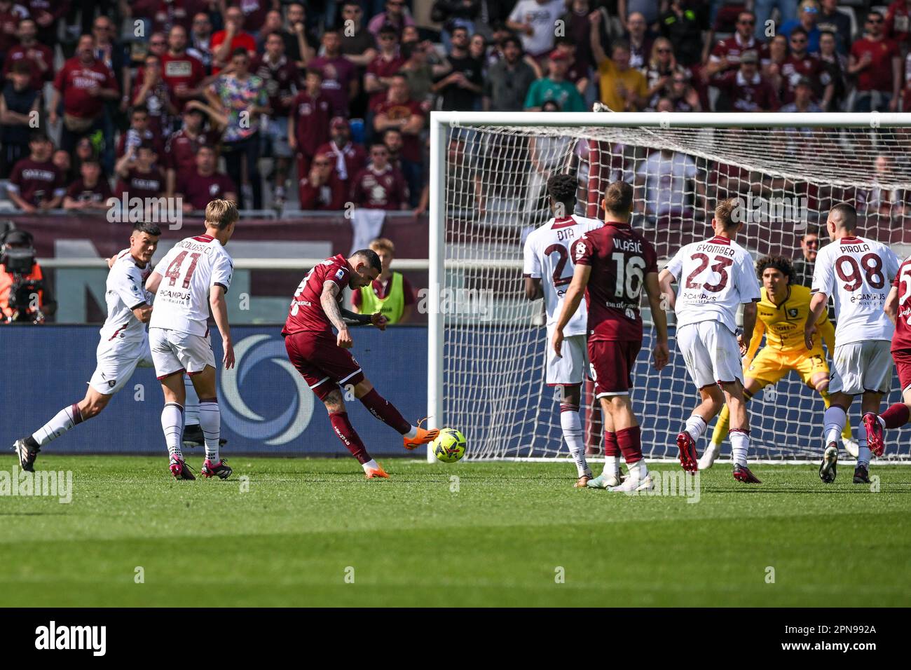 February 20, 2023, Torino, Piemonte, Italy: Olimpic Stadium Grande Torino,  20.02.23 Antonio Sanabria (9 Torino FC) celebrates the goal during the  Serie A match Torino FC v US Cremonese at Olimpic Stadium