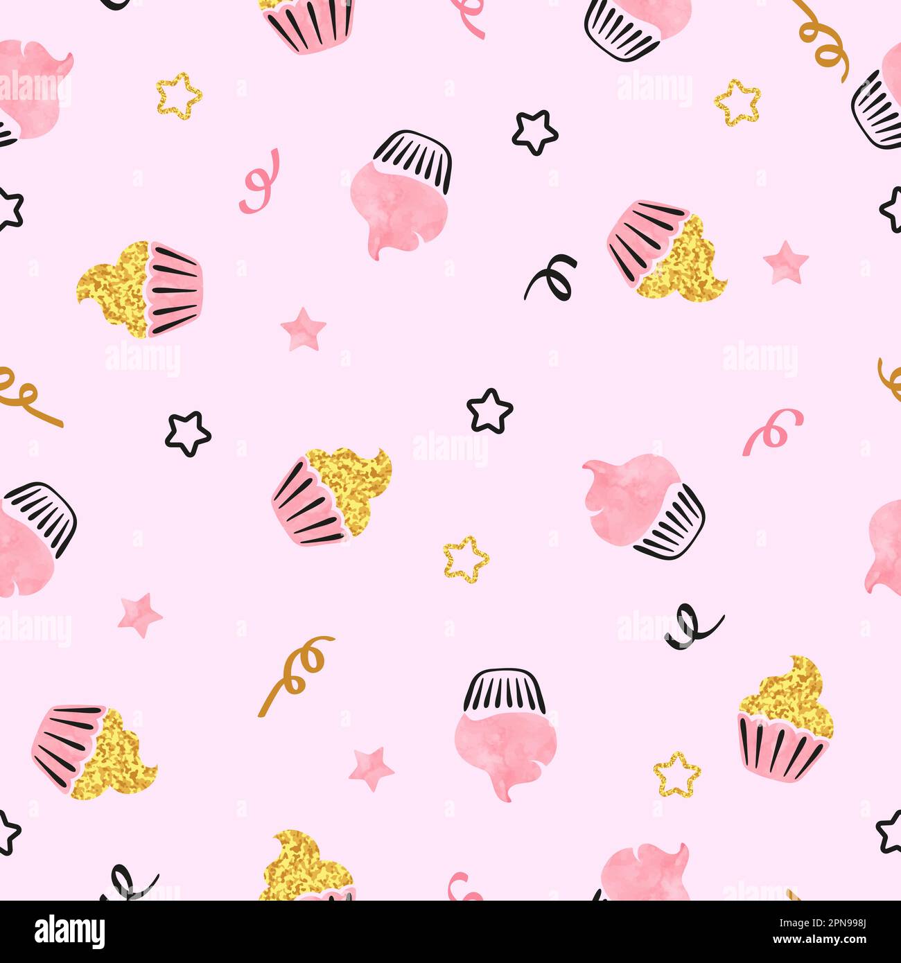Sweet cupcakes seamless pattern. Vector background with cakes. Stock Vector
