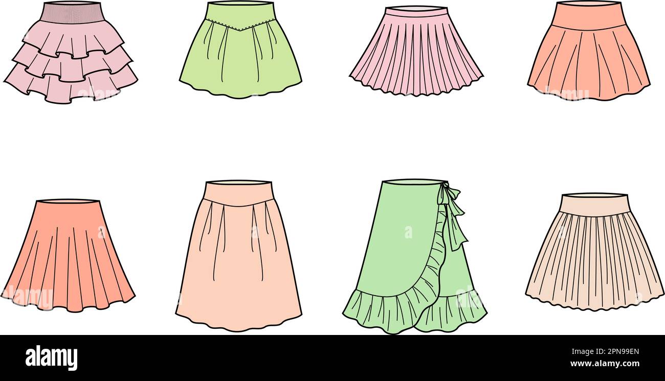 Set Of Different Types Of Skirts Stock Illustration  Download Image Now   Skirt Vector Sarong  iStock