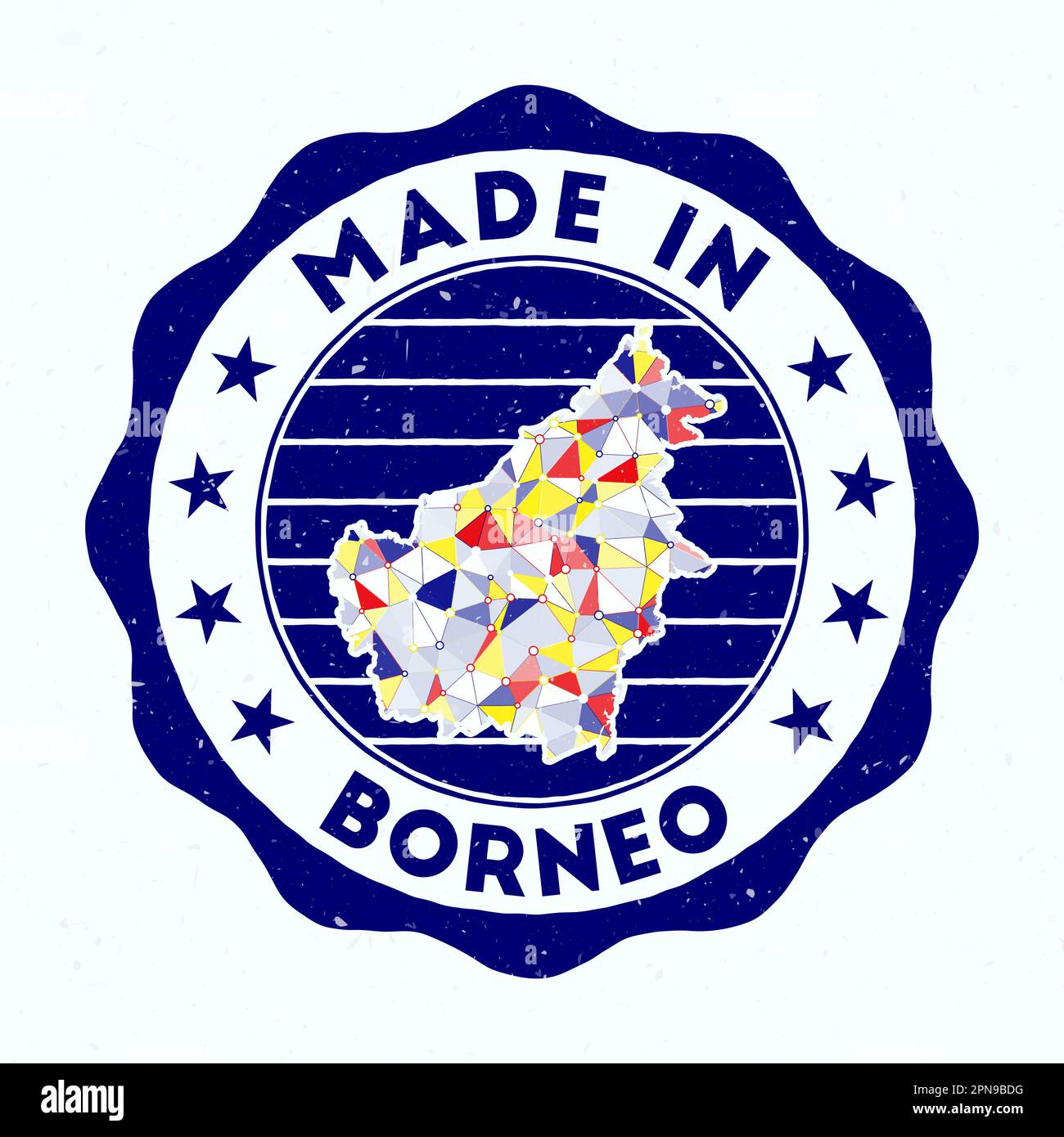 Made In Borneo. Island round stamp. Seal of Borneo with border shape
