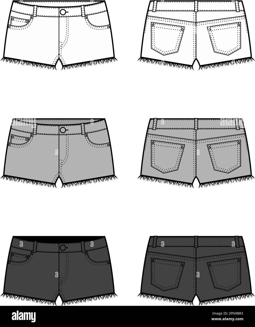 Womens jean shorts. Fashion CAD. Stock Vector