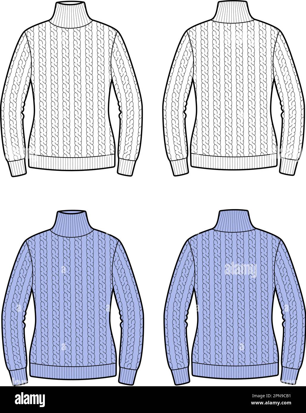Womens knitted sweater. Front and back. Stock Vector