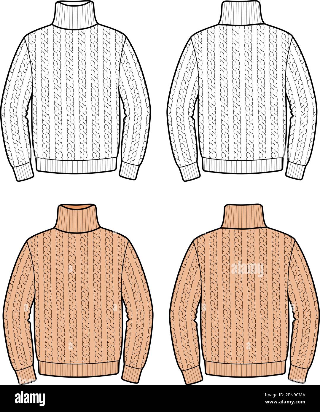 Mens knitted sweater. Front and back. Stock Vector