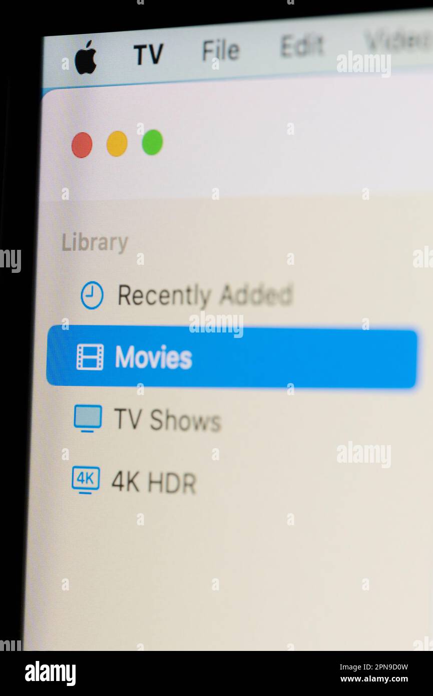 New york, USA - April 12, 2023: Watching movies on apple tv in computer