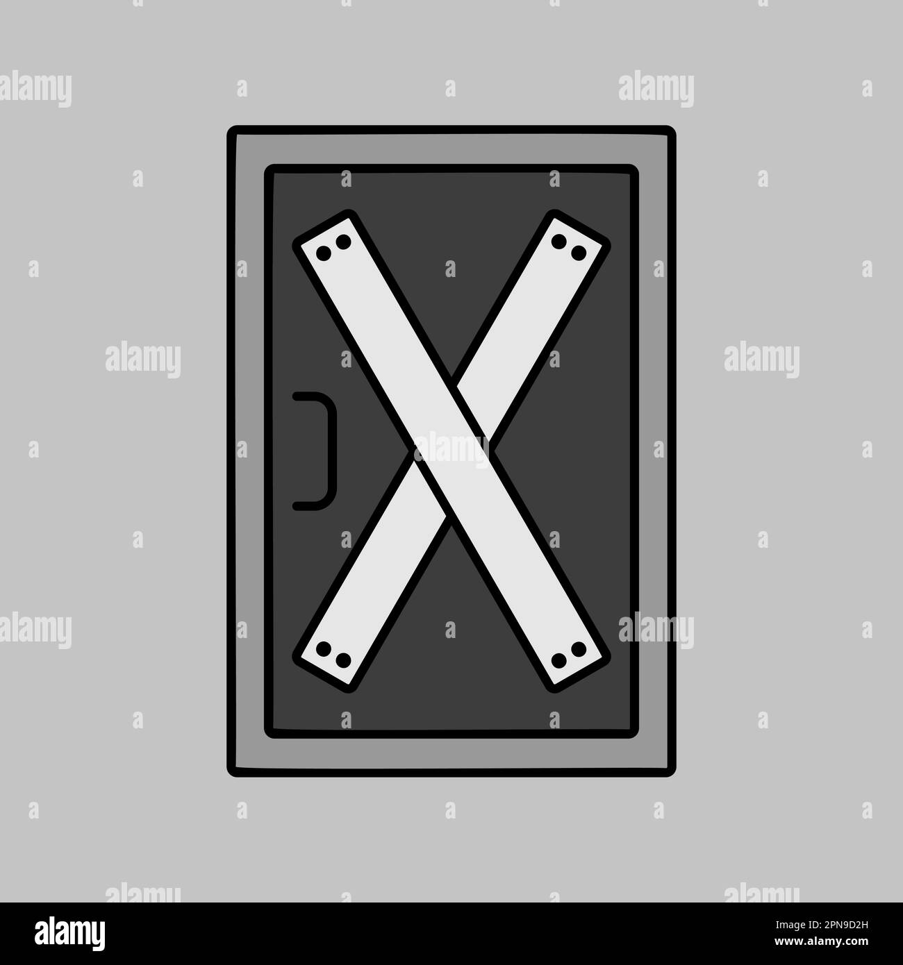 Boarded up door vector isolated icon, installing boards on the door to ...
